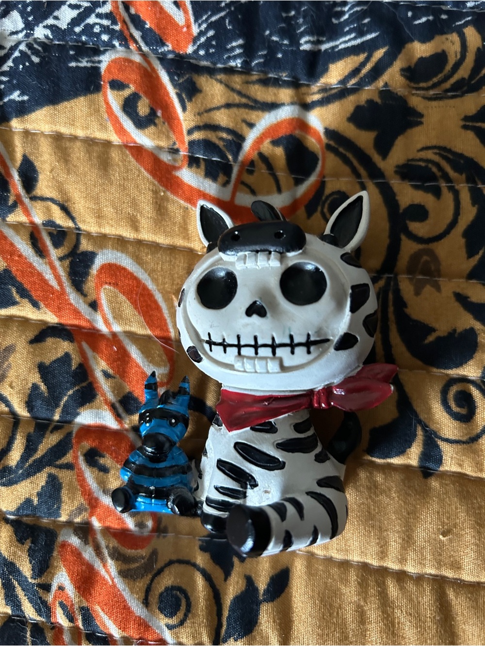 Furry Bones Skeleton Zebra Figurine in White and Black with Red Scarf